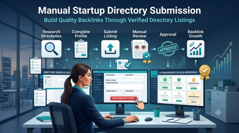 Manual startup directory submission process showing tiered directory list for SaaS and AI founders in 2026