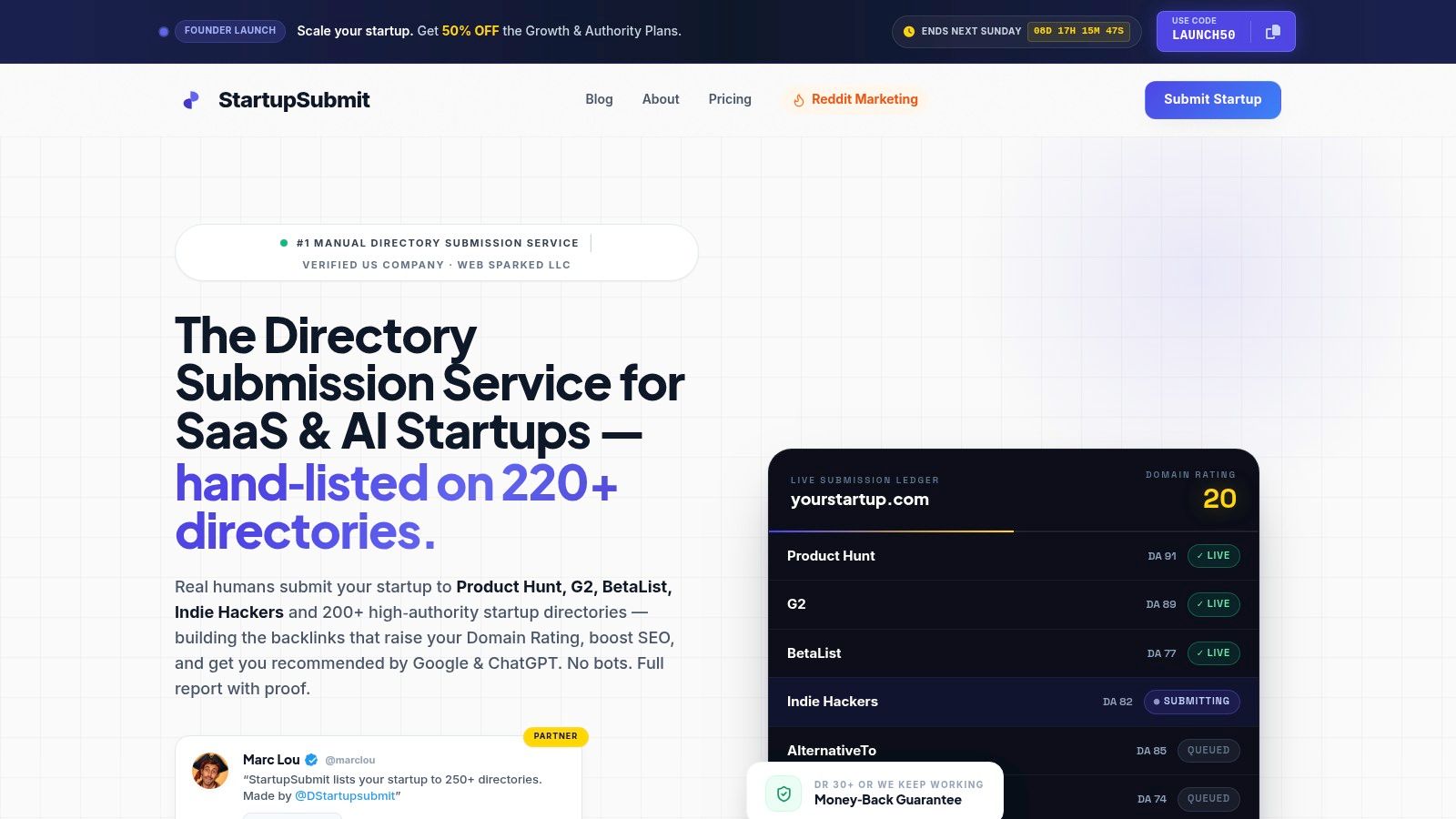 Screenshot from https://startupsubmit.app