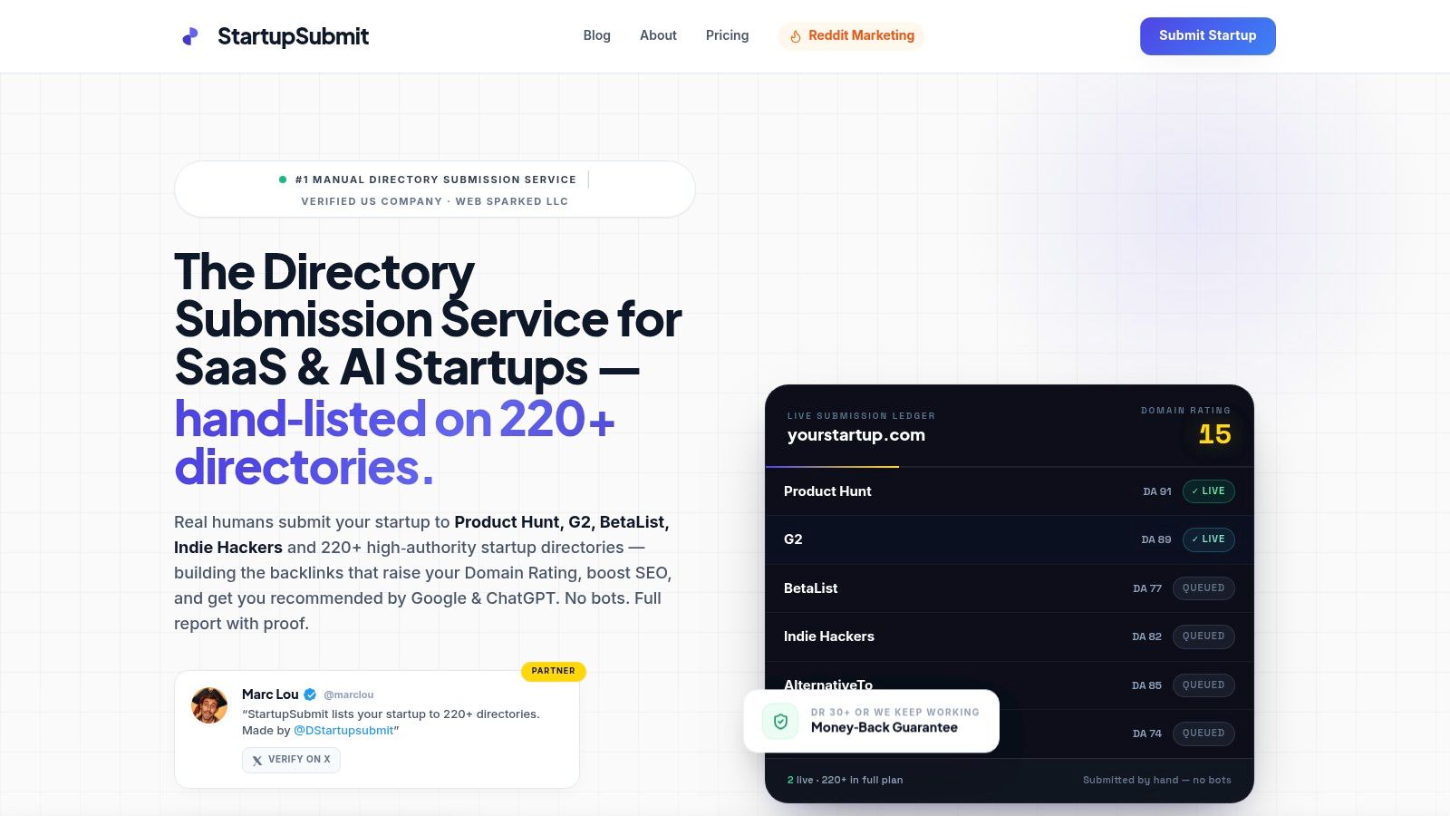 Screenshot from https://startupsubmit.app