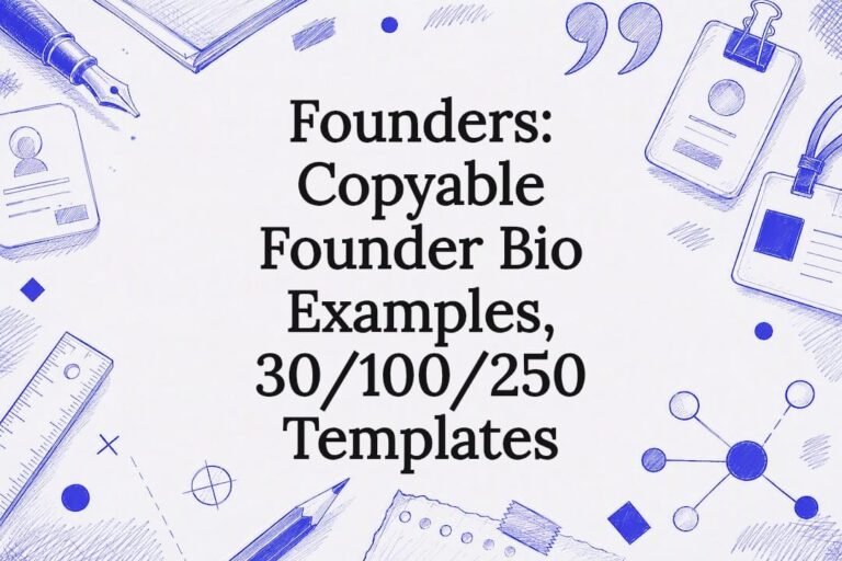 Decorative founder bio title card illustration