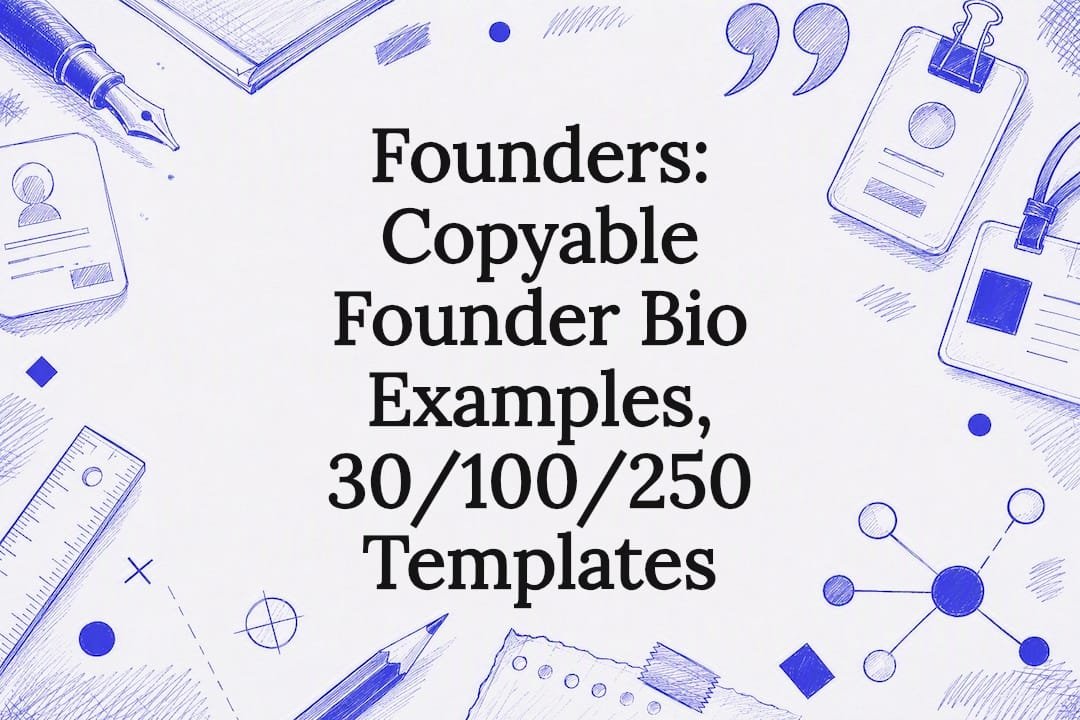 Decorative founder bio title card illustration
